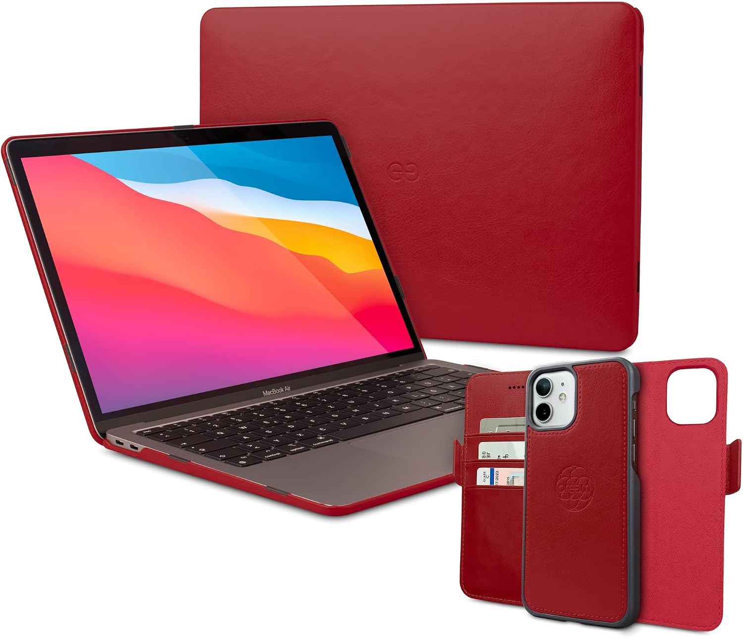 Dreem Bundle: Fibonacci Wallet-Case for iPhone 12 Mini with Euclid MacBook Air Case 13-Inch Hard Cover - Red