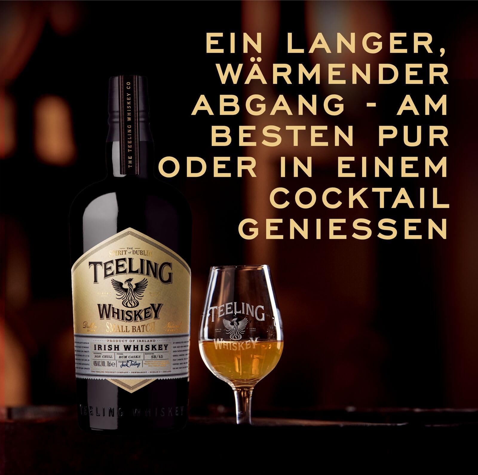 Teeling Small Batch Irish Whiskey, gereift in Ex-Bourbonfässern und abgerundet in mittelamerikanischen Rumfässern, 46% vol., 70cl / 700ml