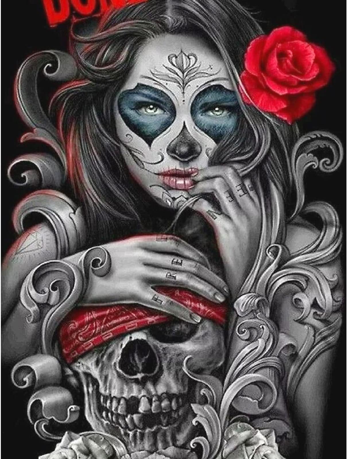 5D Diamond Painting Kit - Crystal Rhinestone Skull Girl Cross Stitch Embroidery for Adults, Home Wall Decor (30x40cm)