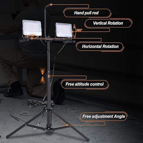 Miniatura 3 de Luz de trabajo LED de 100 W, cable de alimentación, luces de trabajo ajustables, lámpara de garaje, luz de inundación de trabajo con soporte IP65,