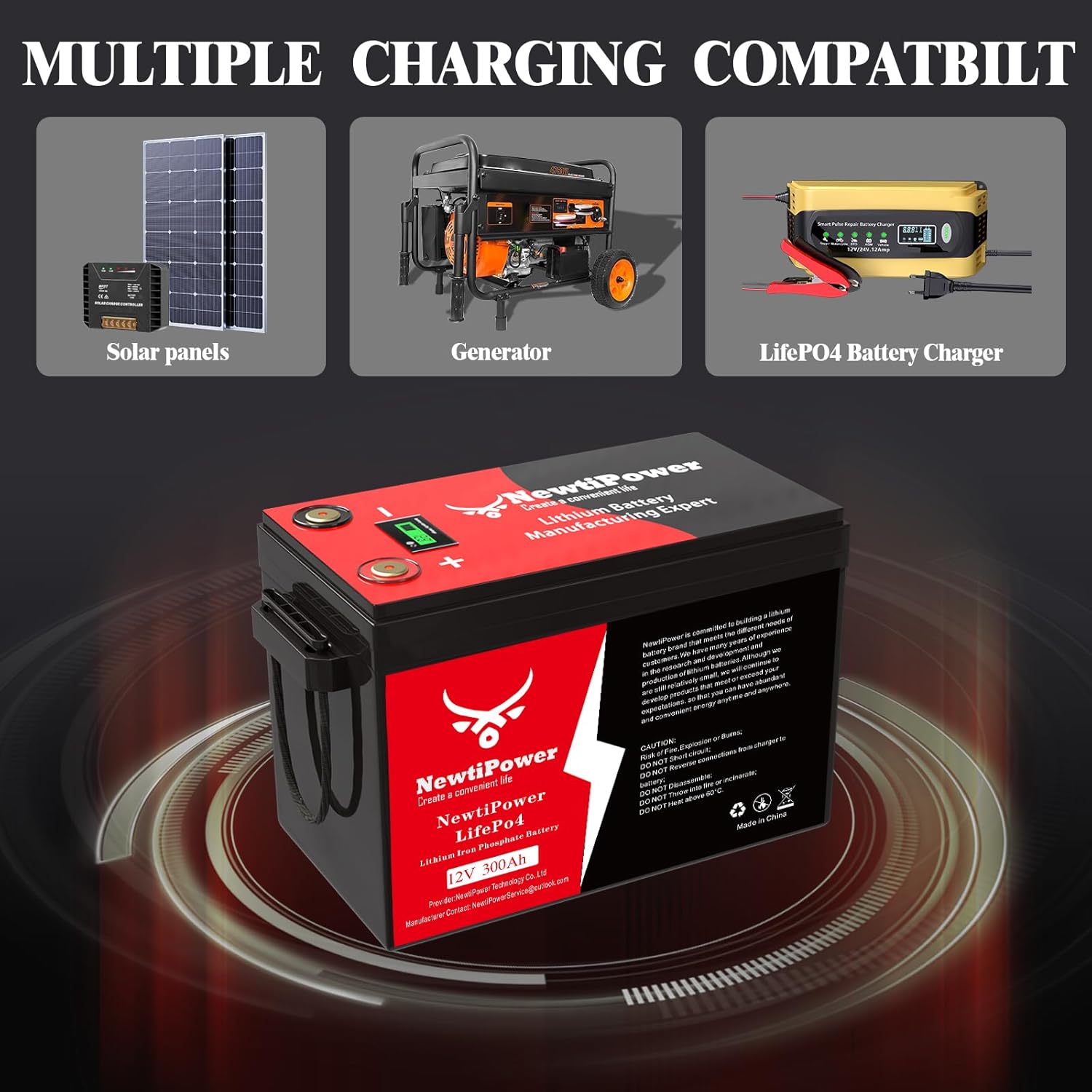 12V 300Ah Lithium LiFePO4 Battery, 200A BMS Grade A Cells Deep Cycle Rechargeable Battery,10000+ Cycles,Perfect for RV,Home Storage,Solar Power System,Camping and Trolling Motor