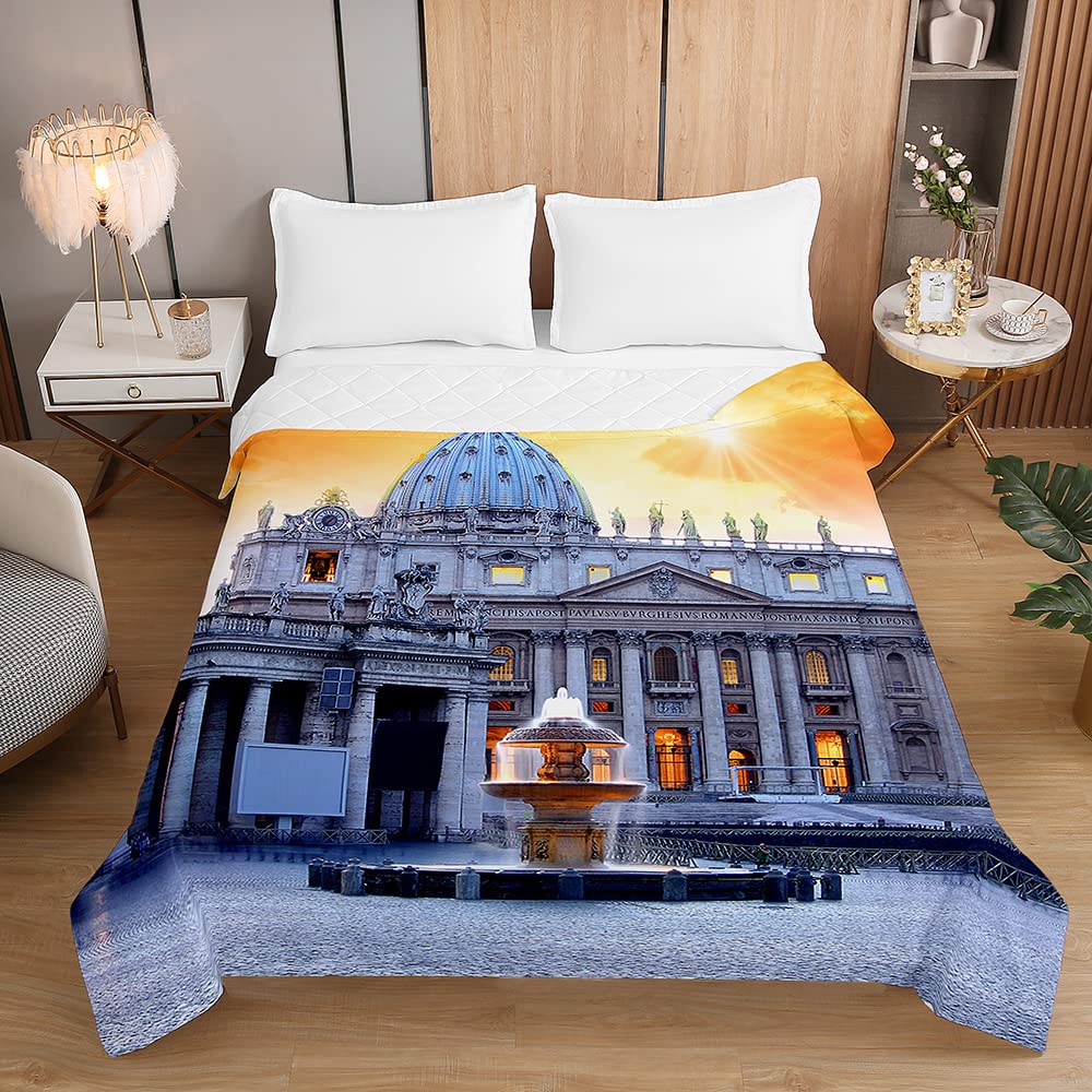 Chickwin Trapuntino Copriletto Goffrato Matrimoniale Singolo, Coperta Estivo Trapunta Trapuntato in Paesaggio Verde Stampa Coperta Letto Leggera per Camera da Letto (130x150cm,Fiore di Campo