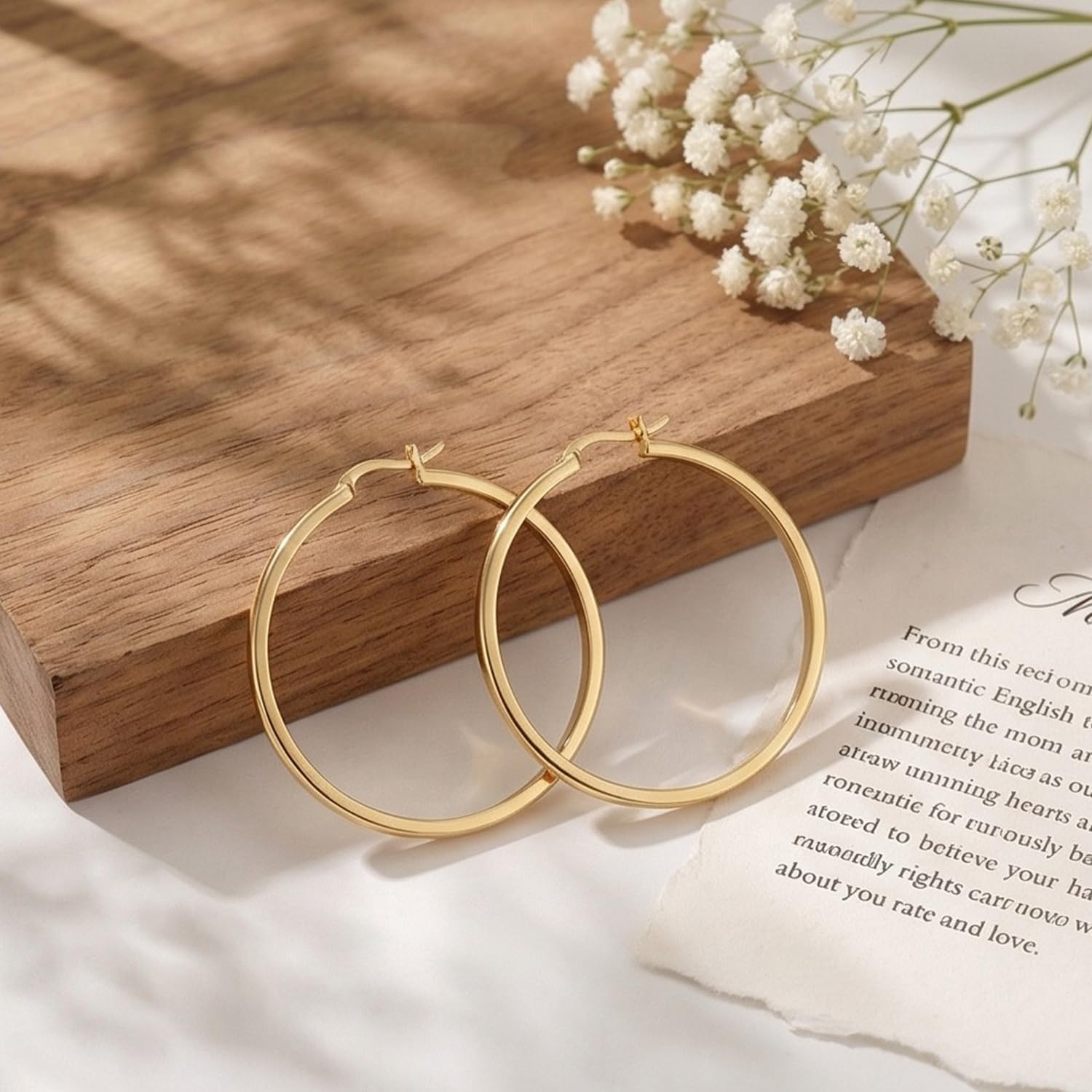 Gold Hoop Earrings 14K Gold Earrings for Women 14K Gold Hoop Earring for Women Hoops Sharp and Stylish with Square Lines Hoops Earring for Womens 20/25/30/40mm