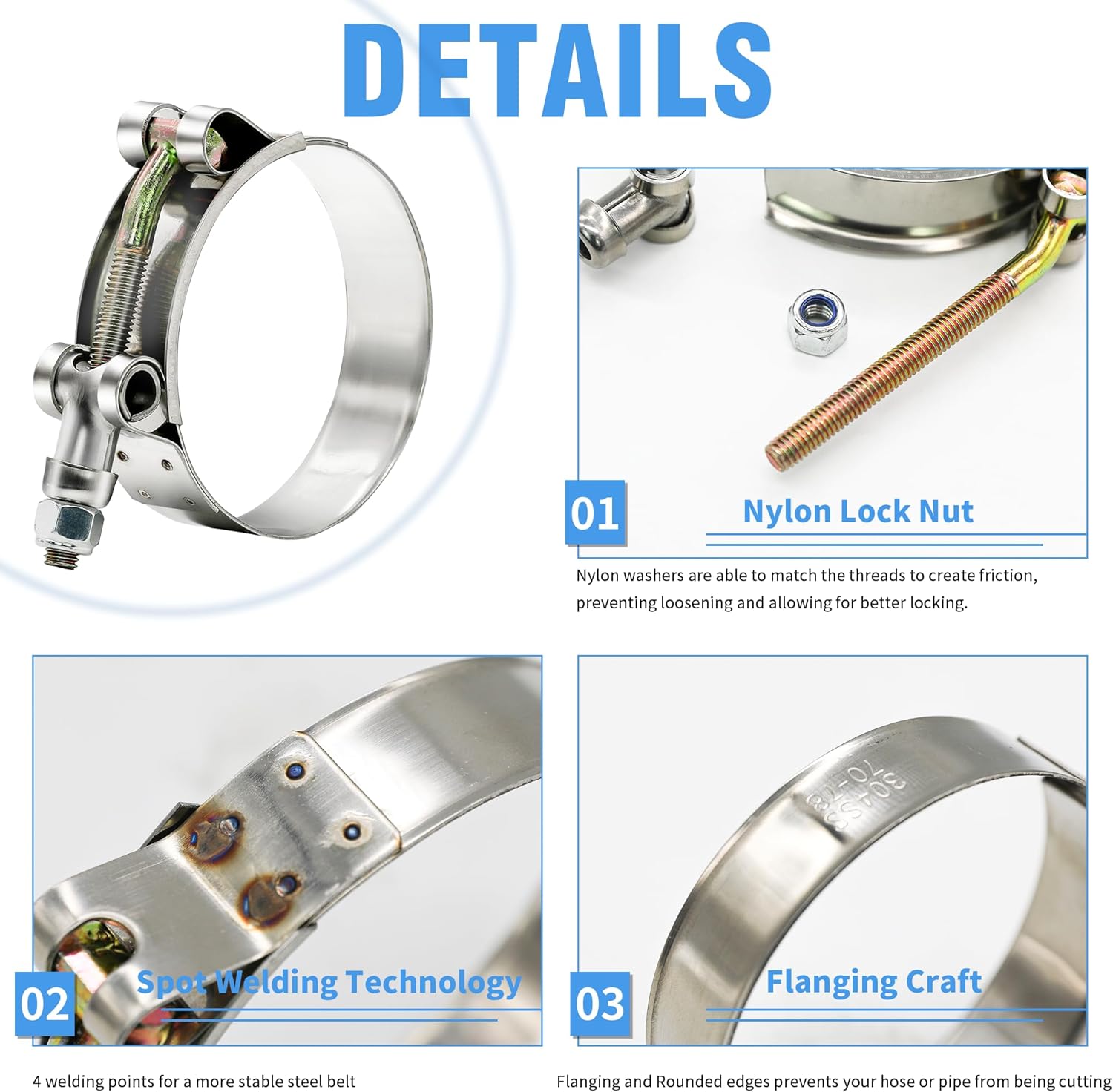 12pcs Hose Clamp Set, T-bolt Radiator Heavy Duty Hose Clamps 6 Size 3/4"~ 2" Working Range 28-64mm, 304 Stainless Steel Turbo Intake Soft Hose Intercooler Clamps