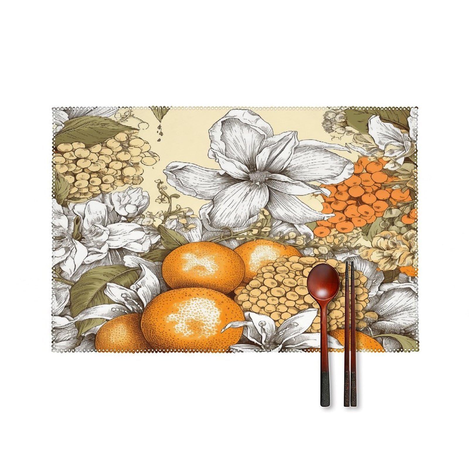 Fekiloot Style Fresh Fruit Flowers Placemats Set Of 6,Table Mat