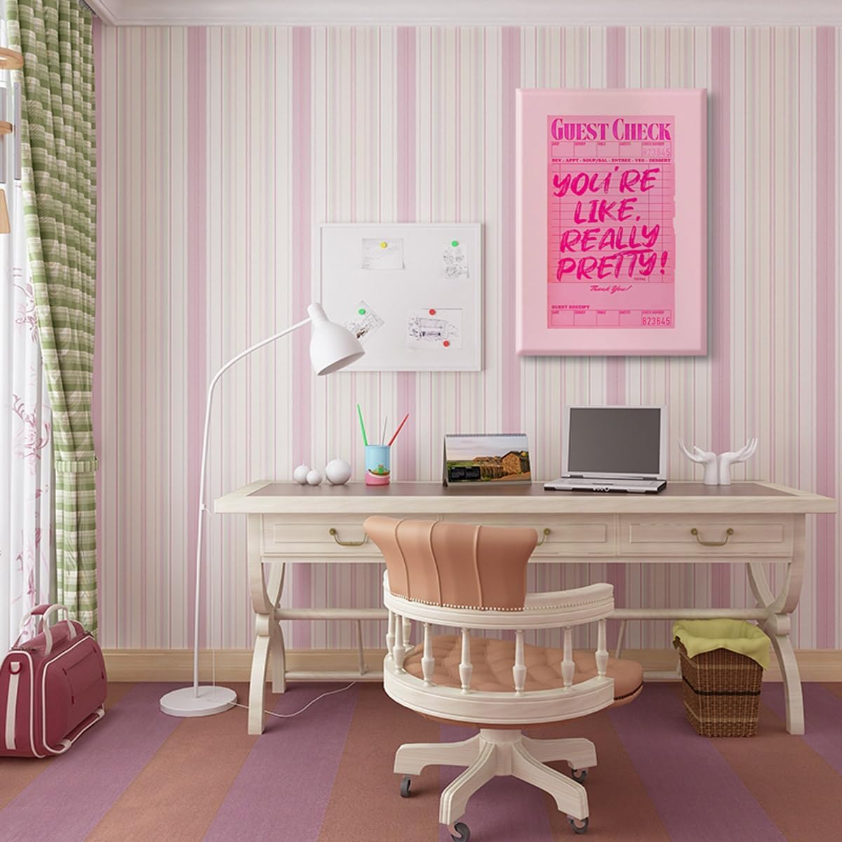 You're Really Beautiful Guest Check Poster Funky Wall Art Pink Preppy Print Vintage Girly Dorm Canvas Decor y2k Bedroom Aesthetic Picture Framed Size: 12x16