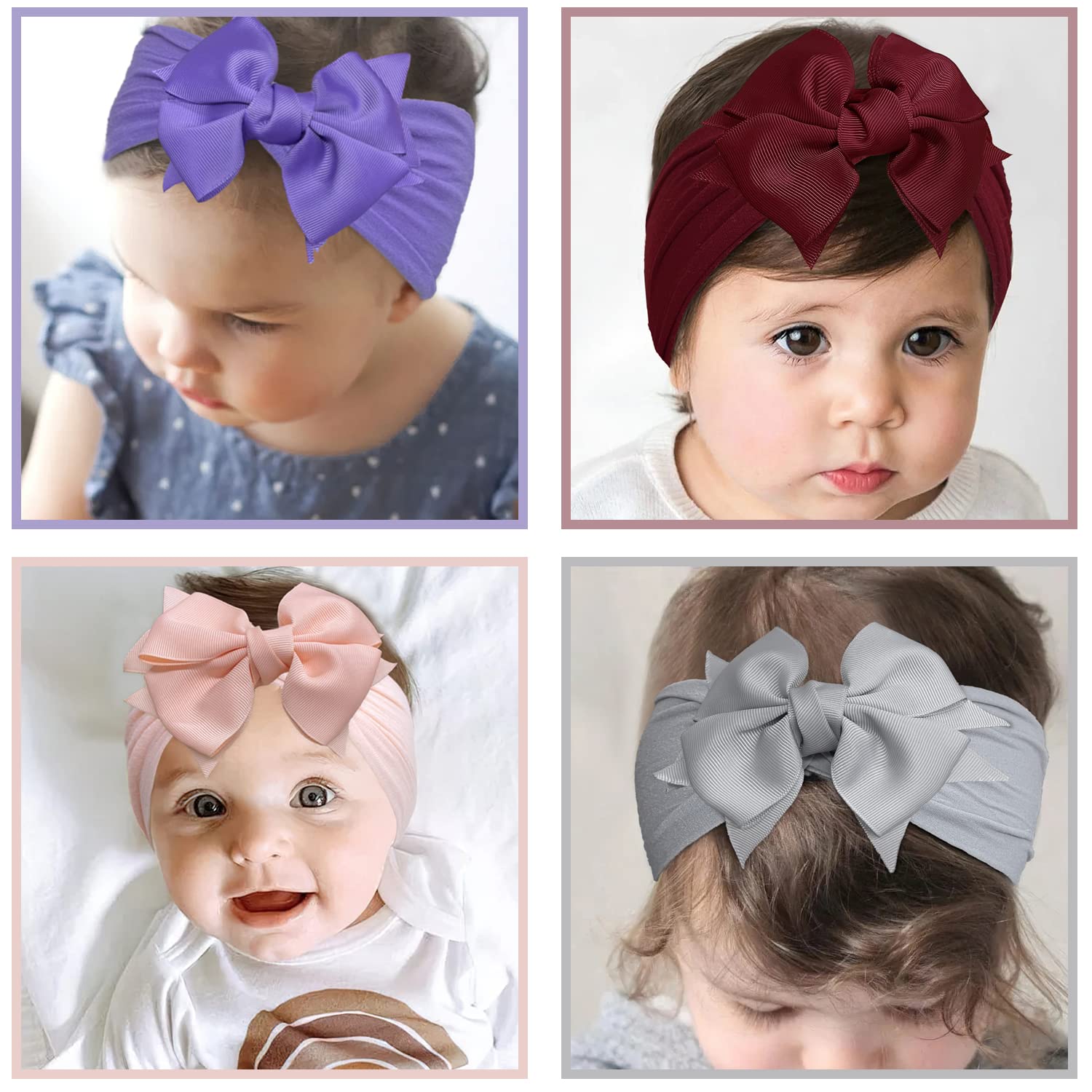 3 Pièces Bandeau Bébé Fille Rose Blanc Violet - Doux Arc Élastique Pour Nouveau-Né Et Enfant