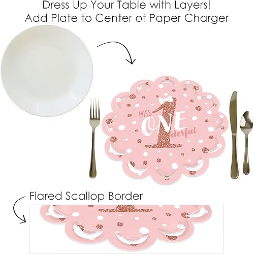 Miniatura 7 de Big Dot of Happiness 1er cumpleaños Little Miss Onederful - Decoración de mesa redonda para fiesta de primer cumpleaños de niña, cargadores de