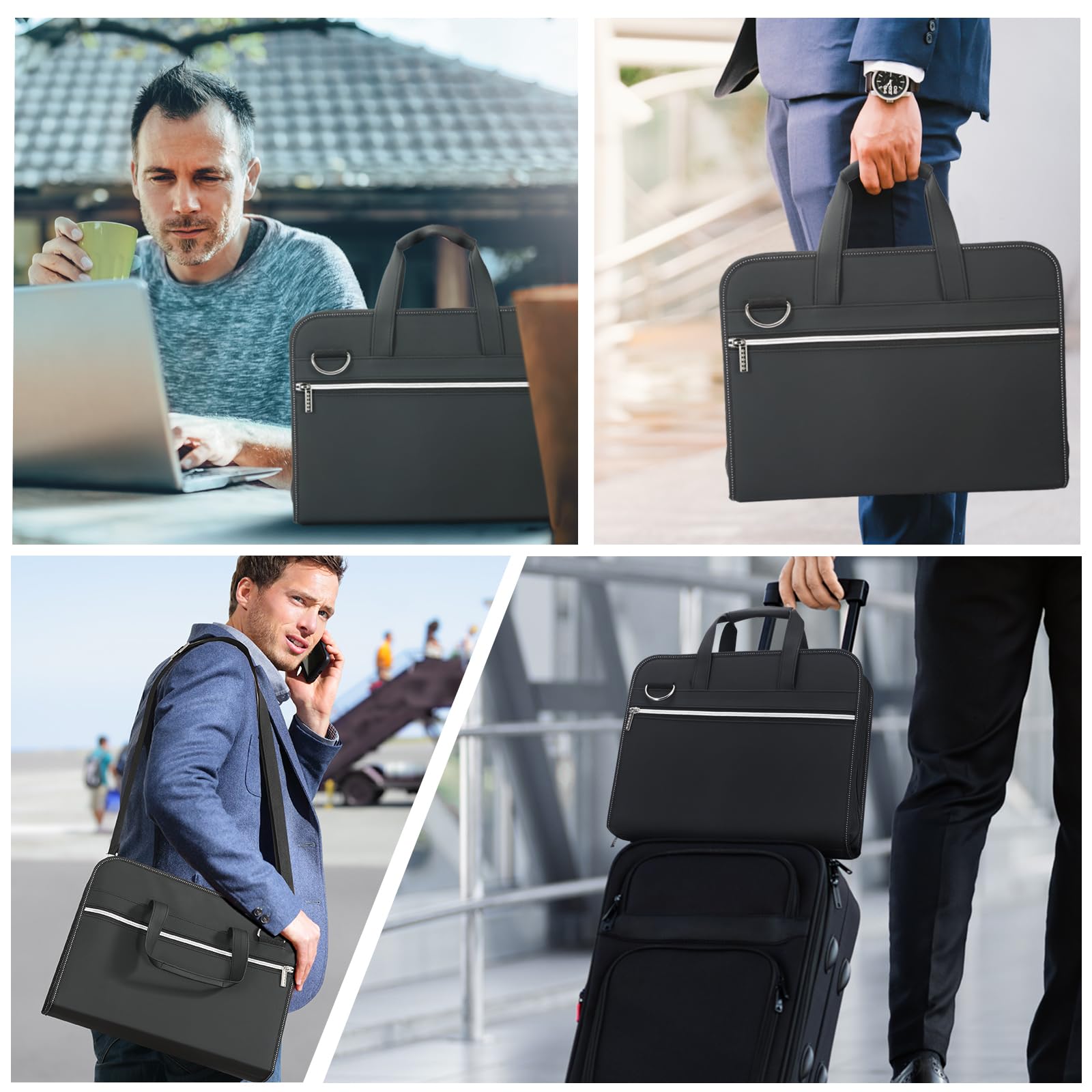 Organizer per documenti a fisarmonica in pelle PU con manico e cinghia, 12 tasche espandibili con cerniera ed etichette, organizer portatile per documenti formato A4