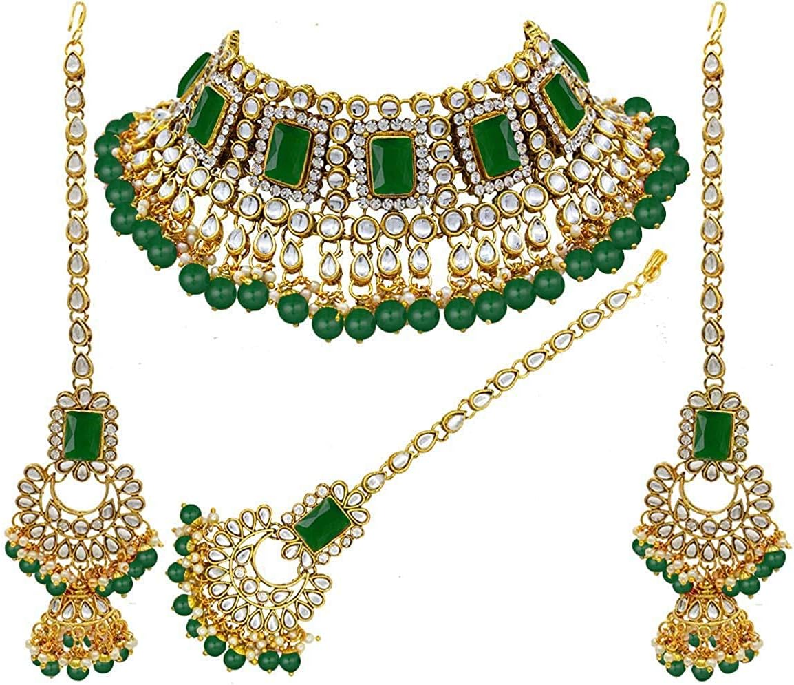 I Jewels Elegant Indian Wedding Faux Bollywood Pearl Kundan Studded Bridal Necklace Set
