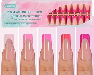 Misssix French Gel Nail Tips, 150Pcs Pink French Tip Press on Nails Long Square, No Need to File Tips Pre-lasting, Fake Nails for Nail Art DIY 15 Sizes