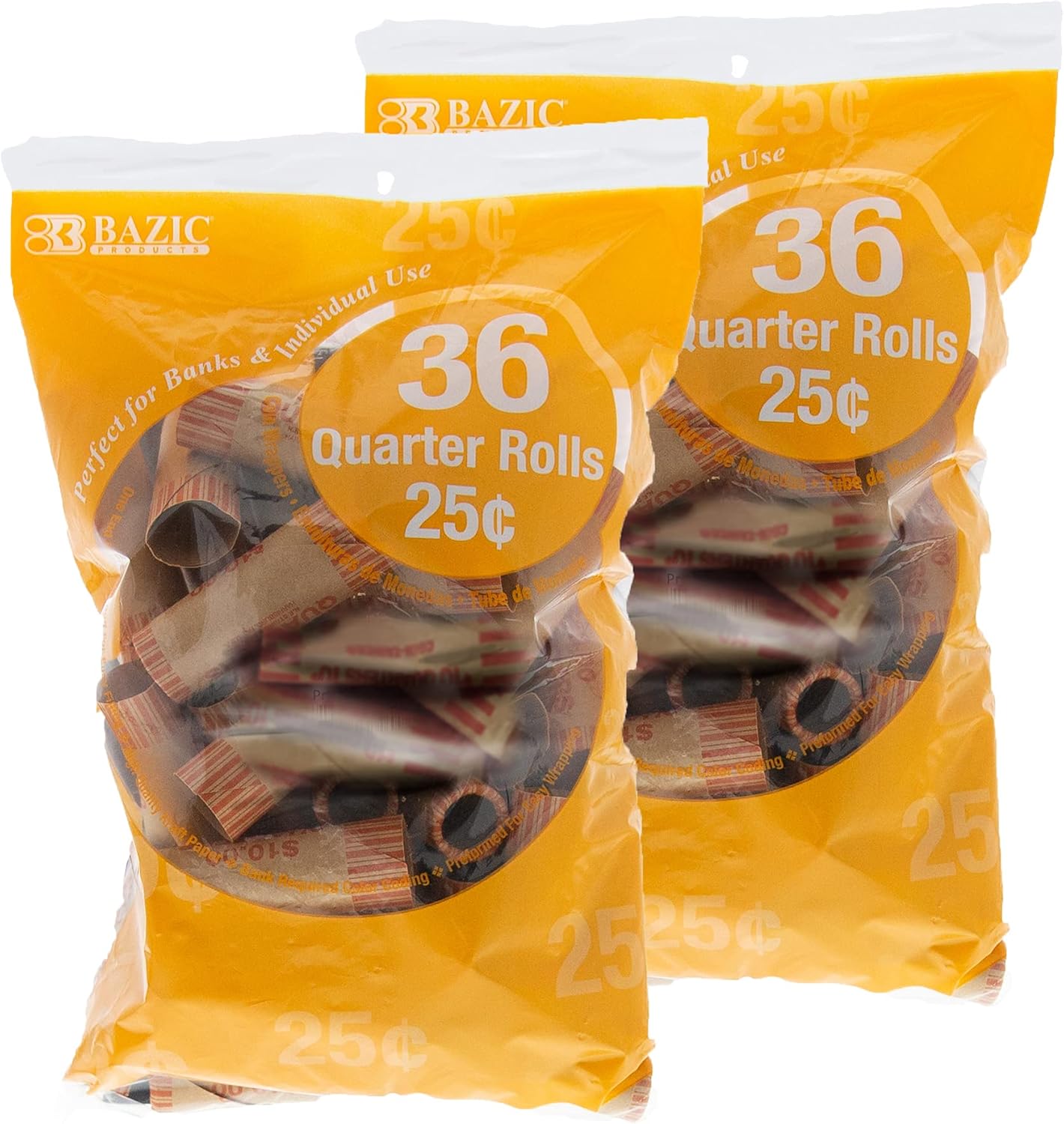 BAZIC Coin Wrappers Rolls Quarter, Made in USA, Durable Preformed Wrappers Roll