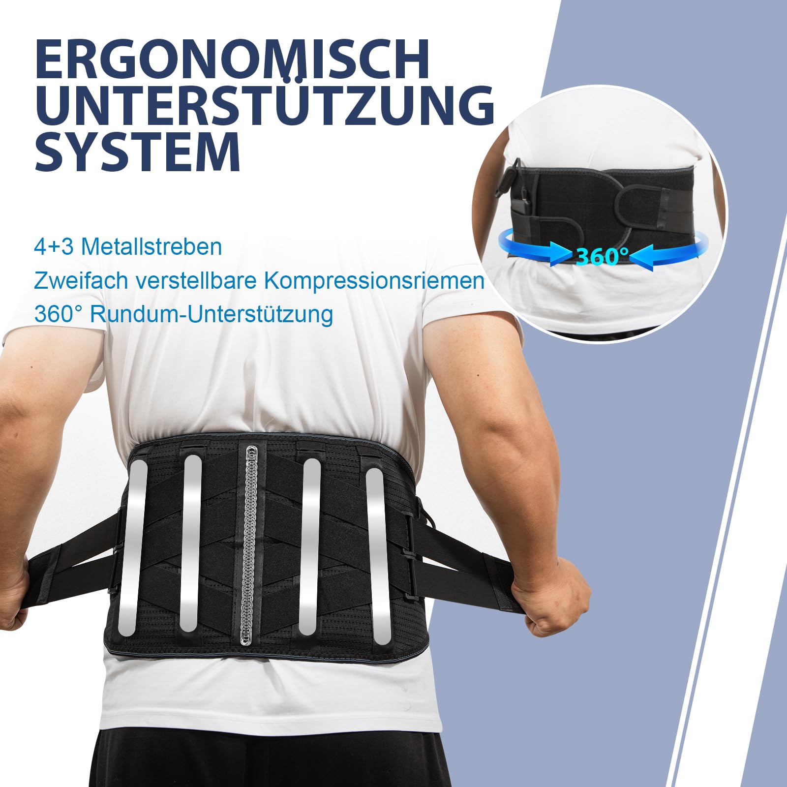 HONGJING Beheizte Rückenmassagegerät Bandage zur Schmerzlinderung im unteren Rücken, schnurloser Rückenvibrations-Massagegurt mit 3 Heizmodi und 4 Massagemodi für Ischias und Skoliose-L