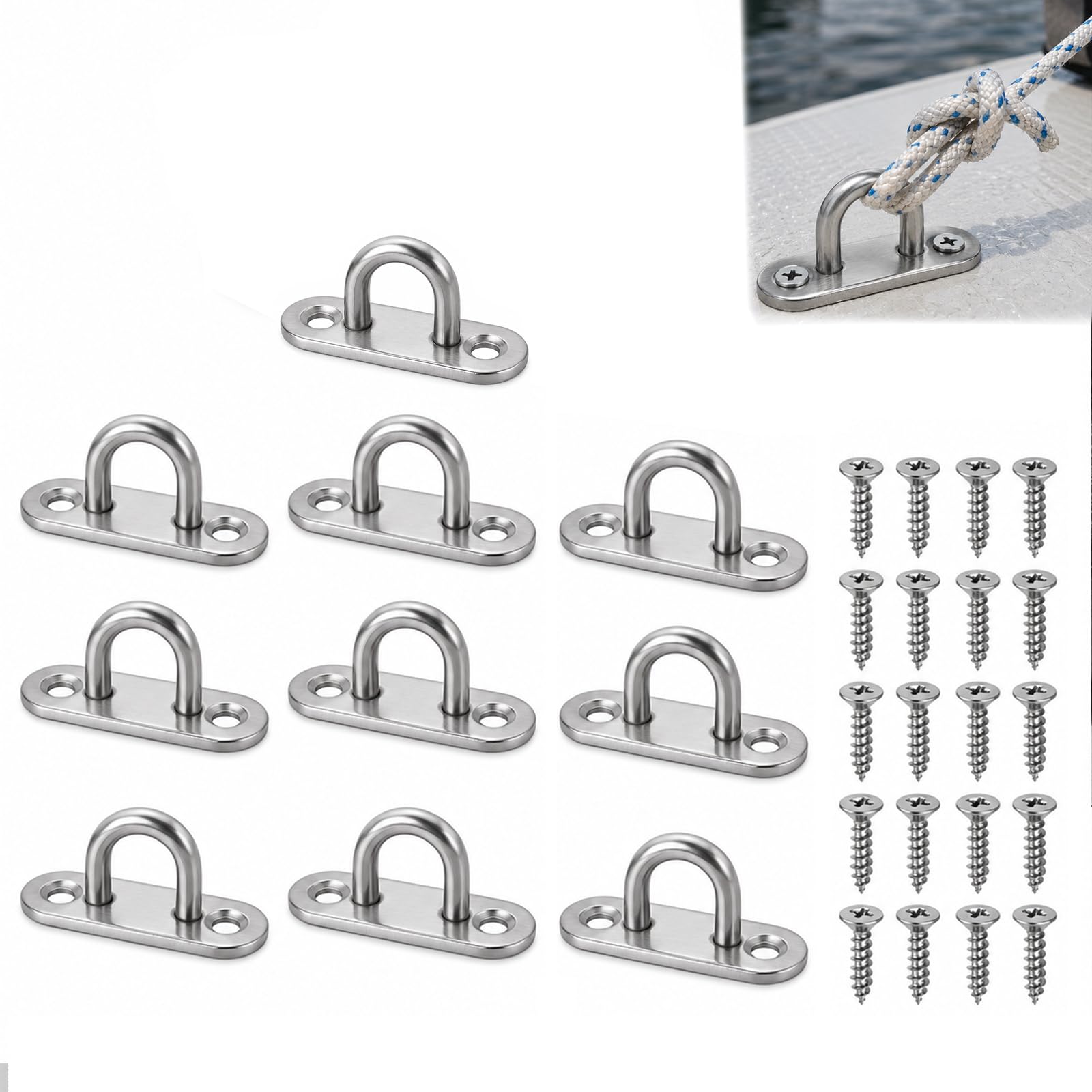 M5 Eye Hooks 10Pcs, Stainless Steel Pad Eye Plate with 20 Screws Ceiling