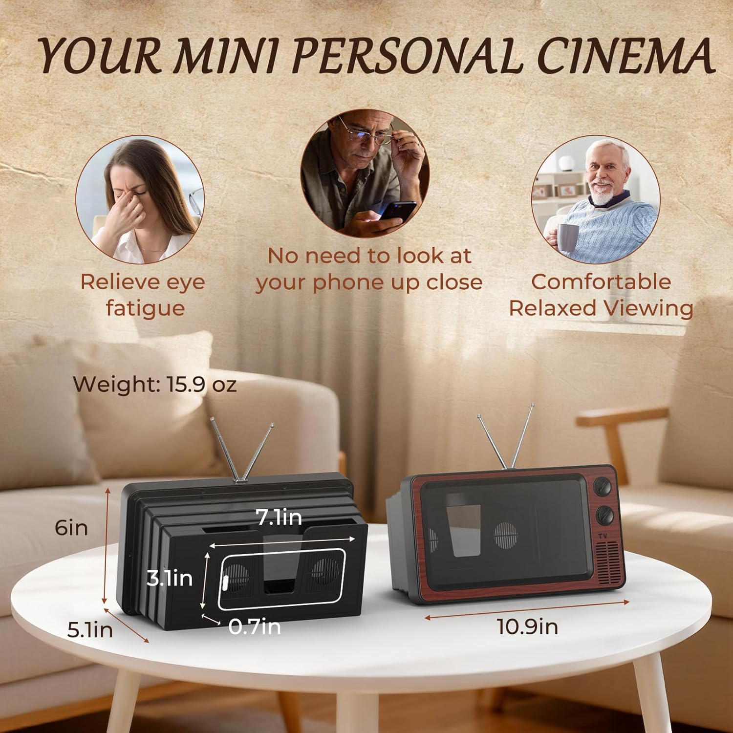 SEANCHEER Cell Phone Screen Magnifier & Magnetic Neck Mount for Phones (Brown, Gray)