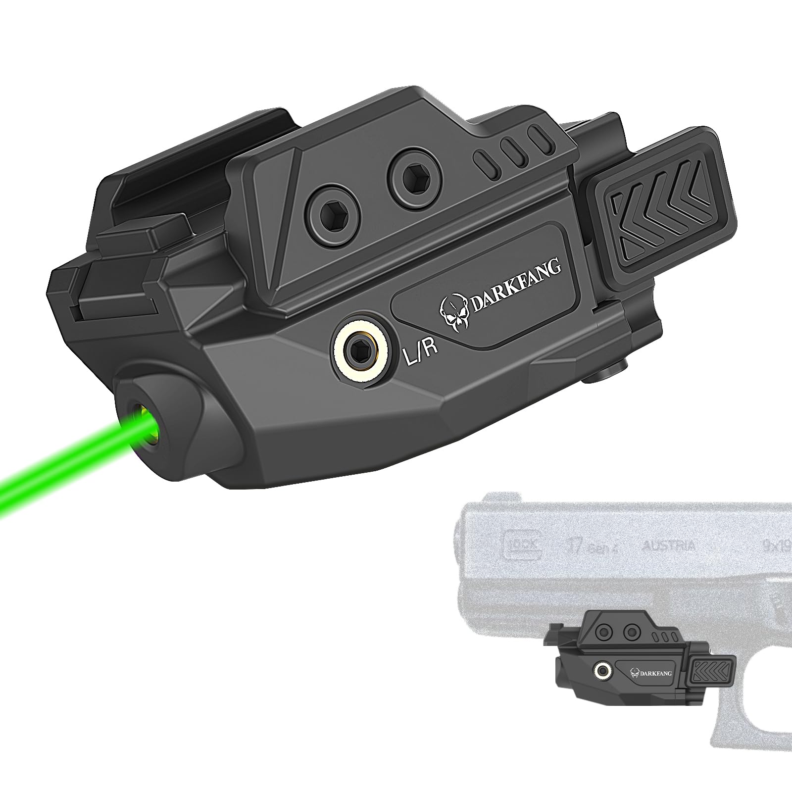 DARKFANG Low Profile Green Laser Sight for Picatinny Rail Mount with Momentary/Strobe Functions