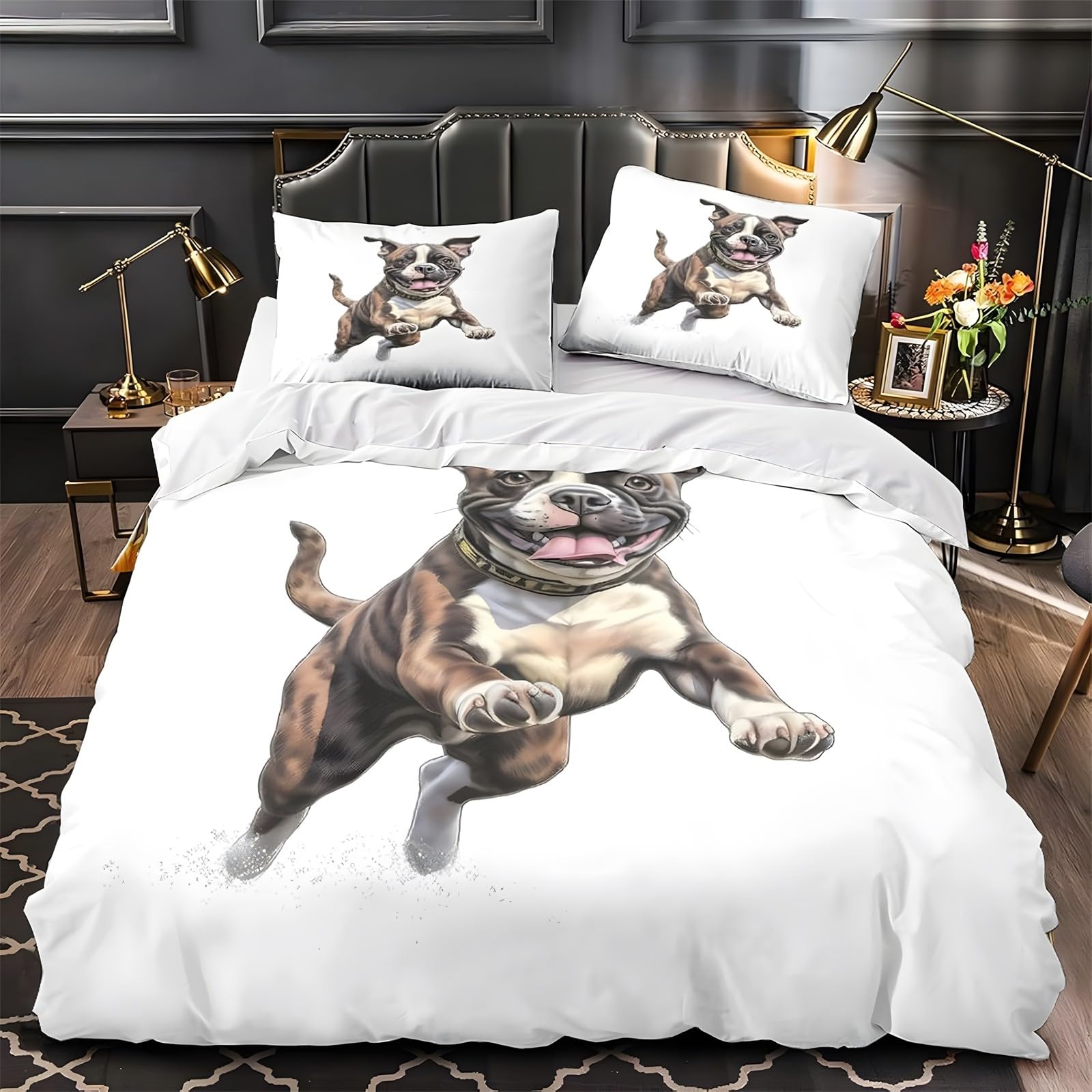 Ypthriline Double Bedding Set Bulldog Bedding Set Microfiber Cartoon Duvet Covers with Pillowcases Reversible Bedding With Zipper Closure 200x200CM