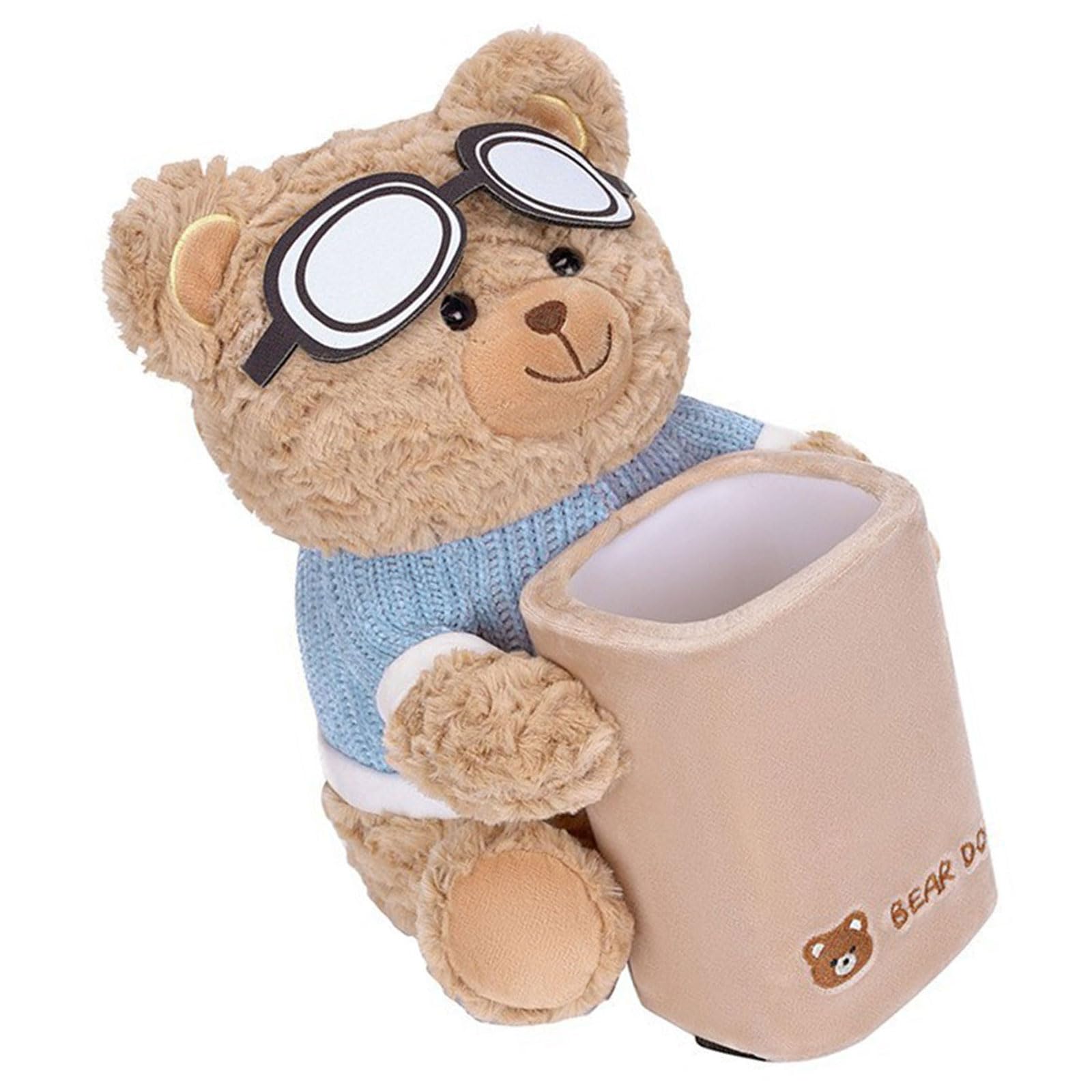 Mekalero Stable Plush Bear Designs Car Tissue Dispenser and Trash Can Featuring Shock Fixation for Secure Driving Placement Plush Automotive Tissue Holder and Waste Bin