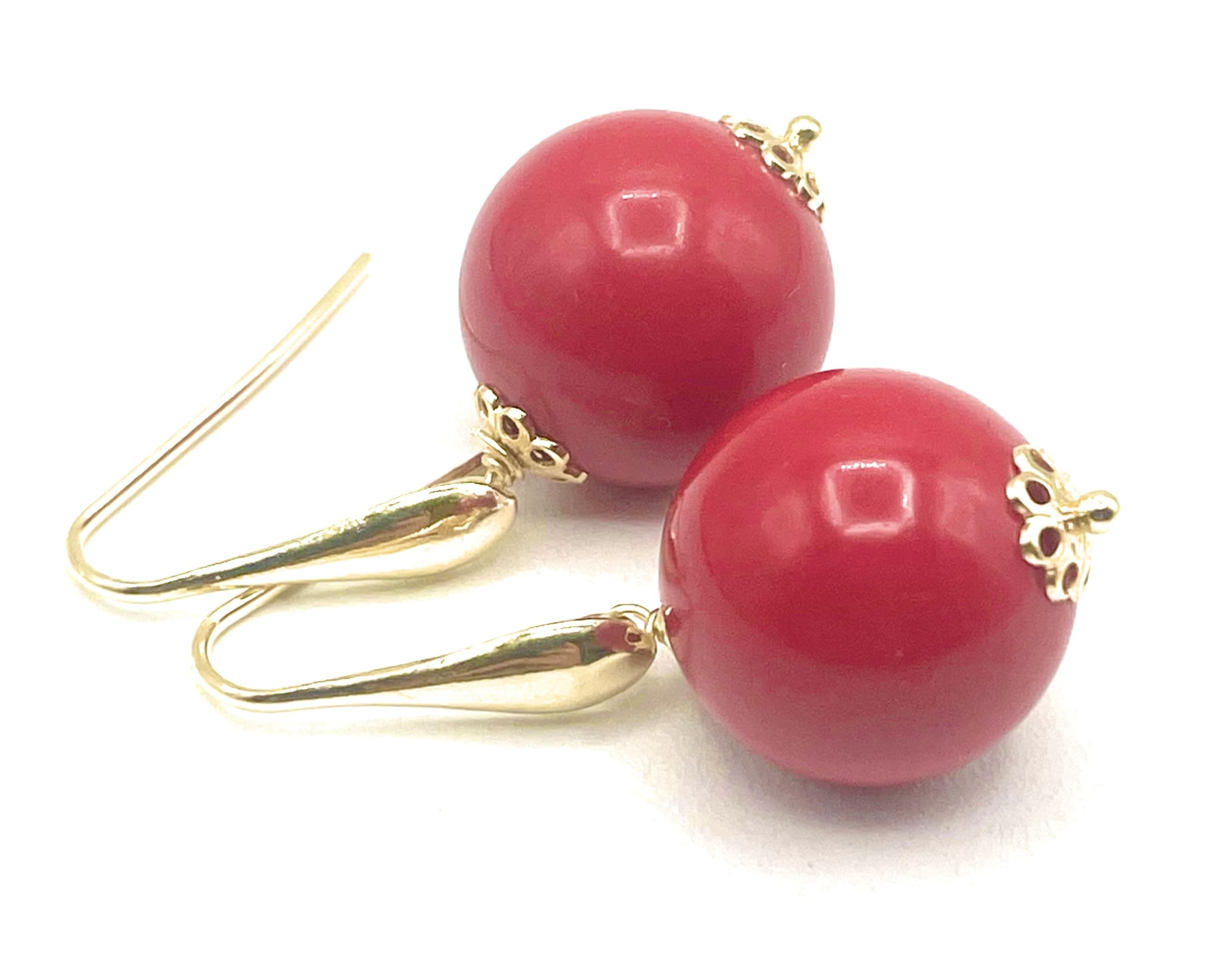 Pendientes Rojo Coral, Vermeil 24 K, Joyas Artesanales, Made in Italy, Regalo para Mujeres