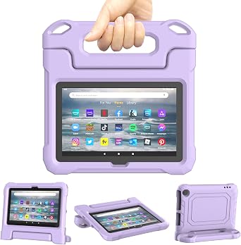 Tablet Case for Kids 7in, Lainergie Lightweight Shockproof Kids Friendly Cover with Handle Stand,Light Purple