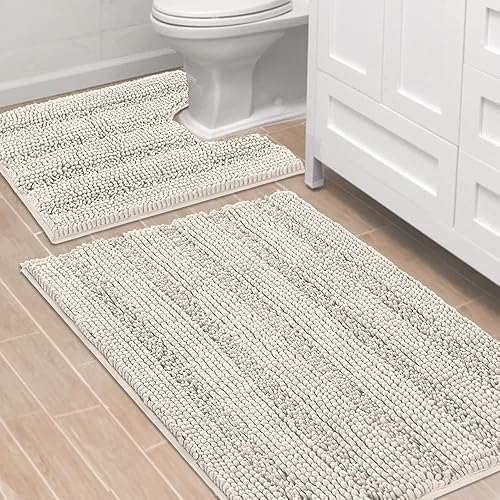Miniatura 42 de H.VERSAILTEX Alfombras de baño antideslizantes extragruesas de felpilla a rayas 24" x 36" Absorbentes, antideslizantes, suaves, esponjosas