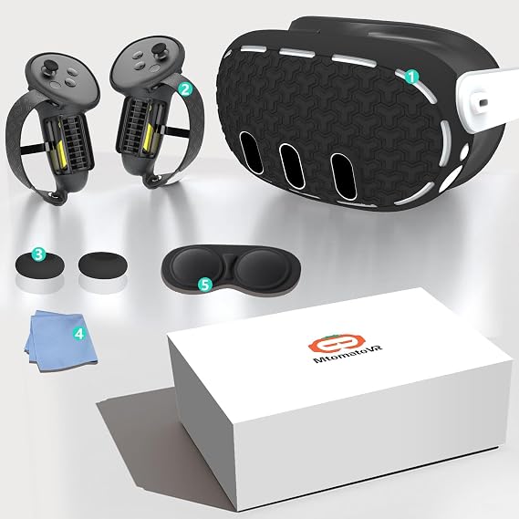 Cover Set for Quest 3:VR Accessories for Meta Quest 3,Includes Front Shell Cover,Face Cover,Internal Lens Cover and Controller Covers(Black) | Hepsi Bir Arada Koruma: Yükseltme pil açma denetleyici kulpları, silikon yüz kapağı, ön kabuk ve lens kapağı içerir.
