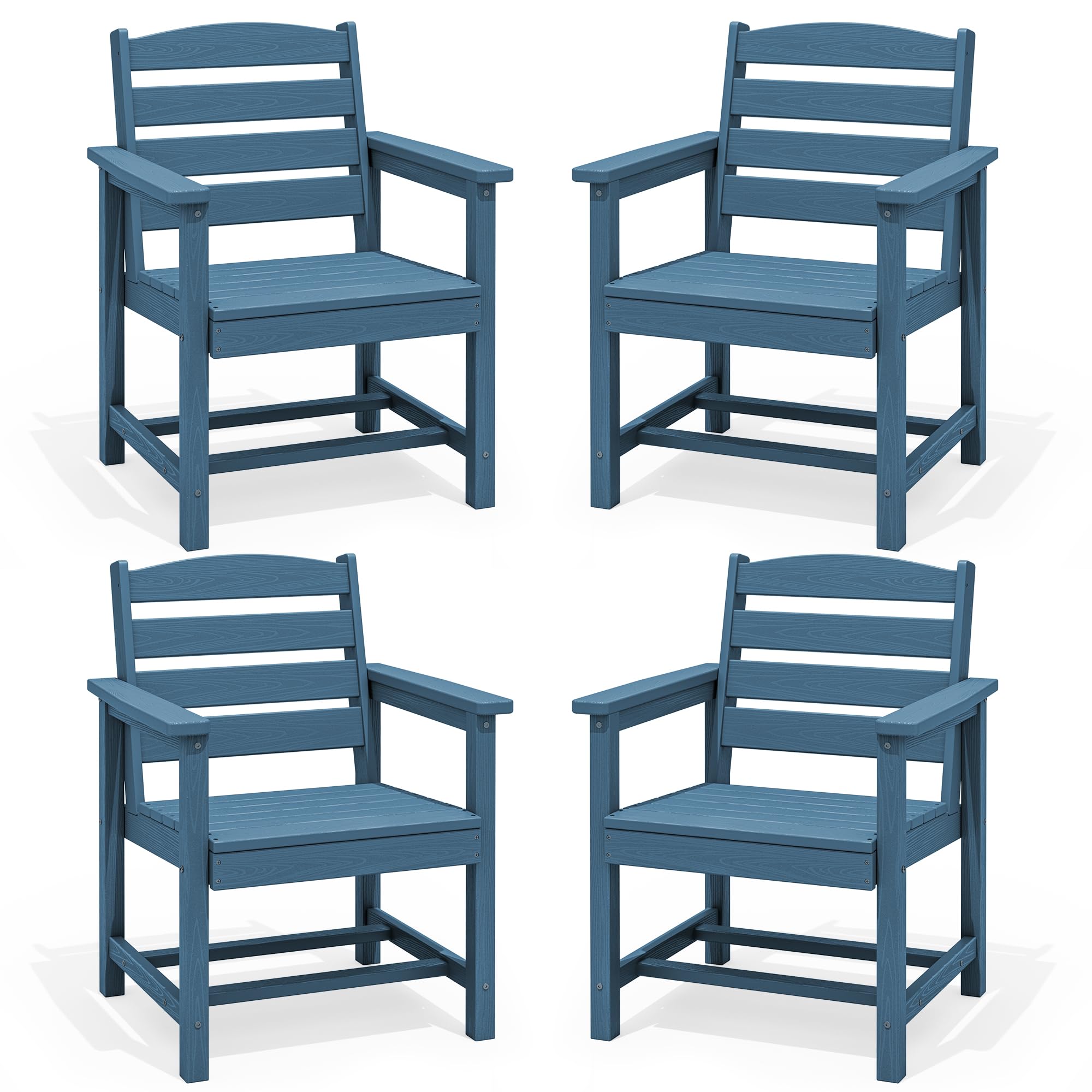 SERWALL Outdoor HDPE Dining Chairs Set of 4 with Arms &amp; Widended Seat,Blue