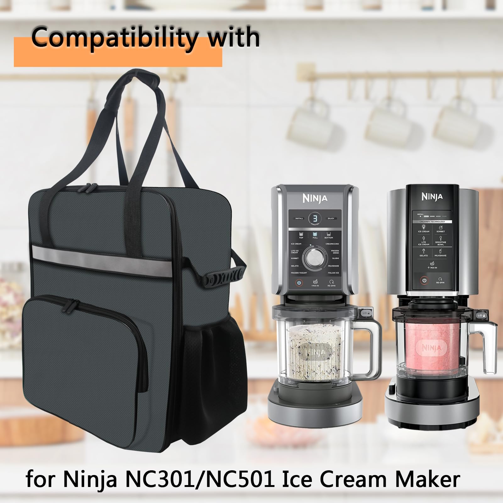 CouldyCasi Carrying Bag for Ninja CREAMi Ice Cream Maker, Portable Outdoor Frozen Treat Maker Travel Bag Case Front-Opening Design Ice Cream Machine Bag for Ninja CREAMi Ice Cream Maker NC301/NC501