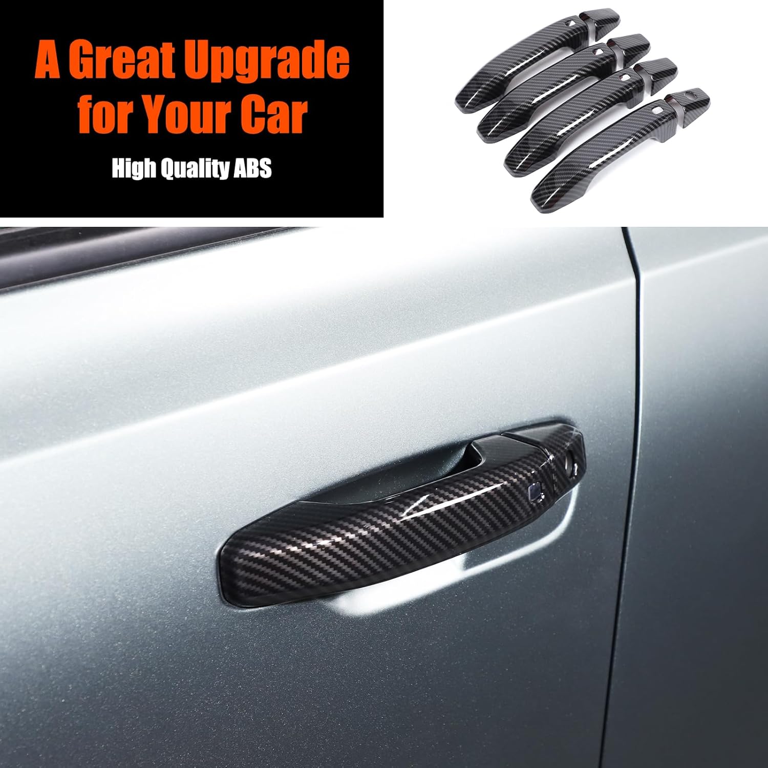 for Hummer EV Accessories Exterior Door Handle Covers Compatible with Hummer EV SUV Truck 2022-2024 2025 ABS Car Door Handle Protectors Cap,Front Rear Outer fror 4 Door,8PCS (Carbon Fiber Pattern)