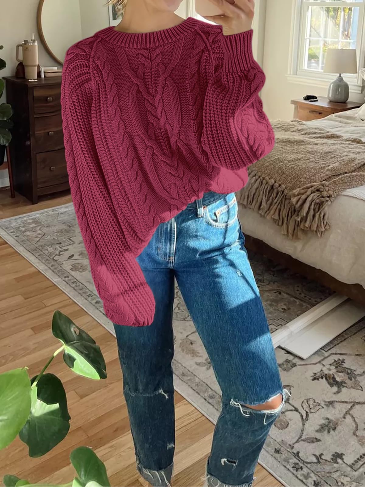 Cicy Bell Maglione oversize da donna a trecce girocollo a maniche lunghe autunno grosso pullover casual vestibilità ampia maglione top