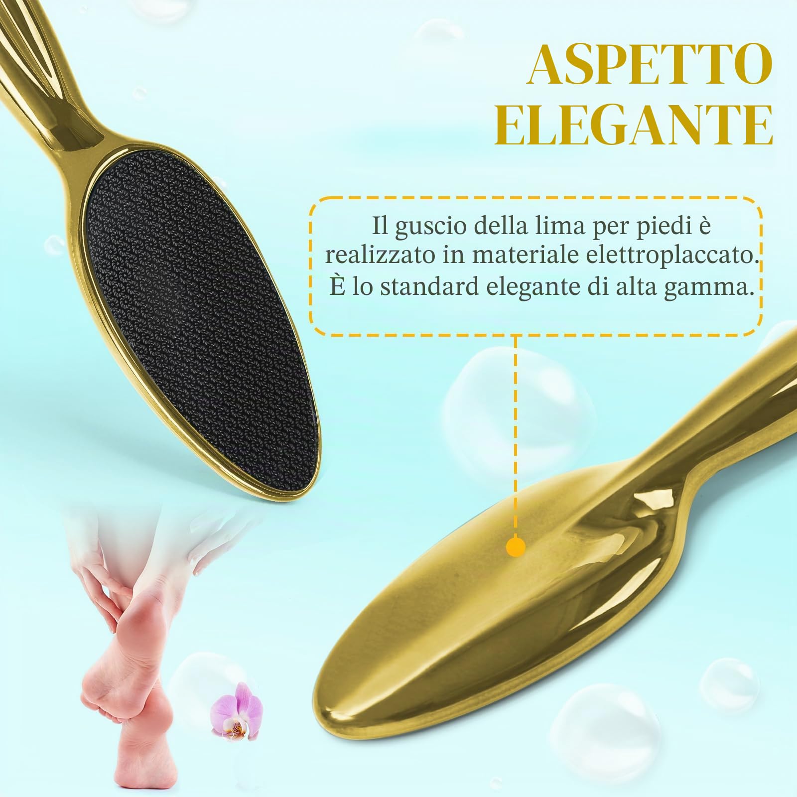 Lima per piedi in nano vetro, delicata ed estremamente efficace per la rimozione di calli, pelle dura e morta, ideale per la cura dei piedi in un centro benessere domestico (Oro)