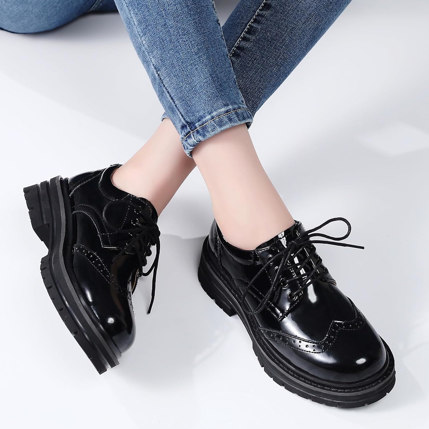 Oxford Shoes for Women Women's Oxford Shoes Platform Classic Lace Up Loafers Comfortable Dress Business Casual Work Office Oxfords Shoe for Ladies - Image 8