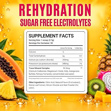 Electrolytes Powder No Sugar - Electrolyte Mix - Hydration Drink - Keto Electrolytes - Fasting Electrolytes - Water Enhancer, No Tablets, Non-GMO, Gluten Free, Sports Drink - 90 Servings Tropical