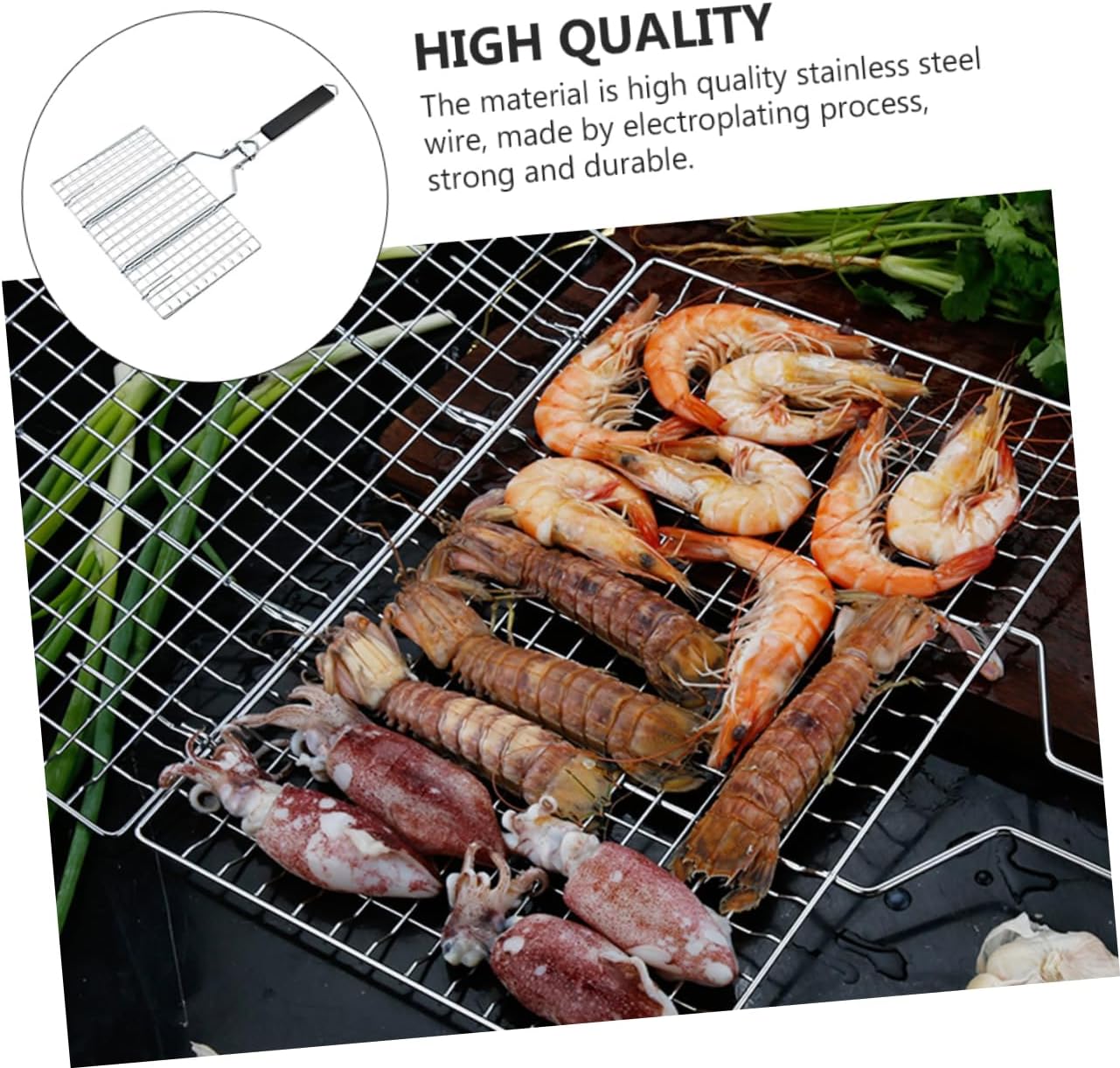 1Pc Stainless Steel Barbecue Grilling Basket with Removable Handle for Outdoor Cooking for Fish Chicken and Vegetables Portable Bbq Grill Cooking for Parties and Gatherings