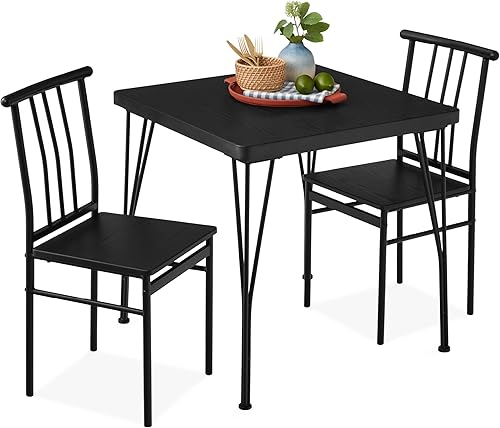 Miniatura 8 de Best Choice Products juego de comedor de 3 piezas moderno, mesa de comedor cuadrada de metal y madera para cocina, comedor, desayunador, rincón de