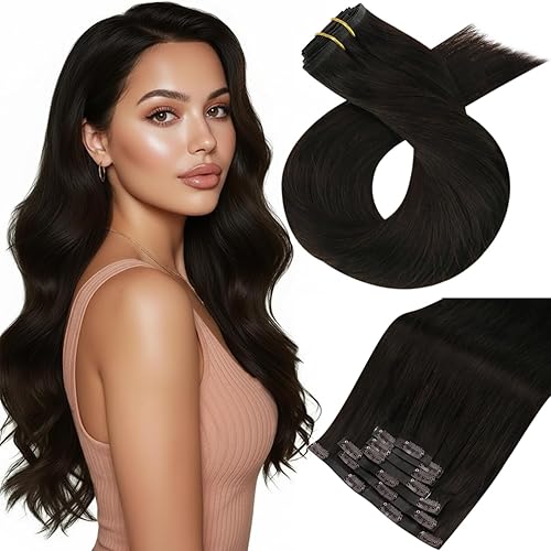 Miniatura 35 de Moresoo - Extensiones de cabello humano Remy lacio sin costuras con pinzas y trama, de poliuretano, cabeza completa, color castaño claro