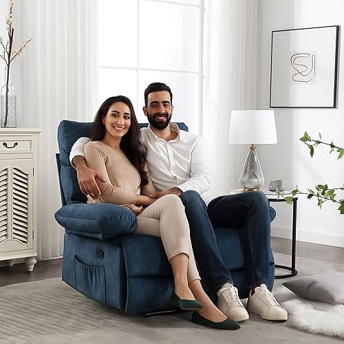 Oversized Recliner Chair for Big and Tall Adults, Extra Wide 28.3" Seat PU Leather Recliner, Heavy Duty Living Room Chair with Adjustable Backrest & 350 lbs Capacity (Modern Style, Blue)