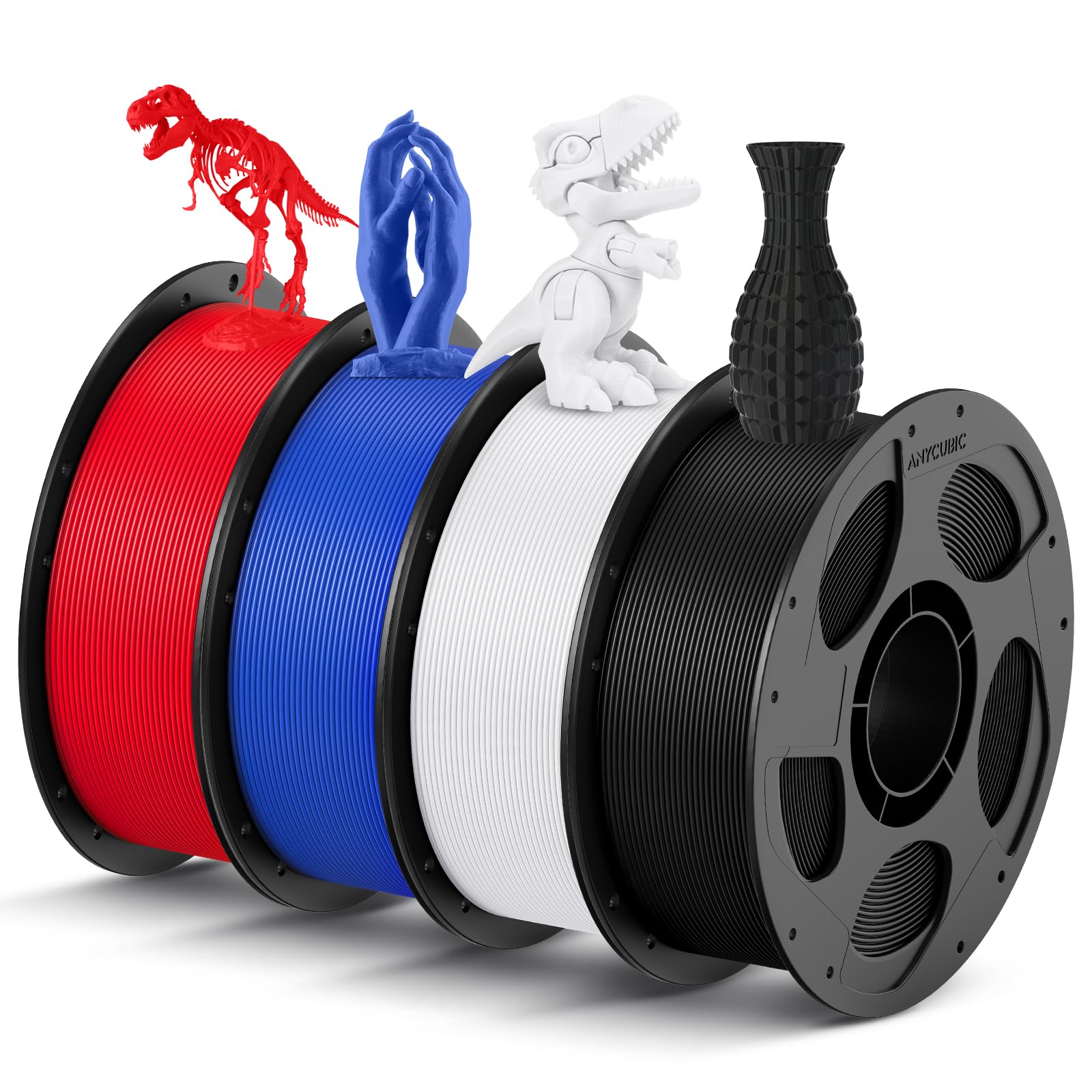 ANYCUBIC PLA Filament 1.75mm Bundle, 3D Printing PLA Filament 1.75mm Dimensional Accuracy +/- 0.02mm, 1KG Reusable Spool (2.2 lbs), 4KG Black + White