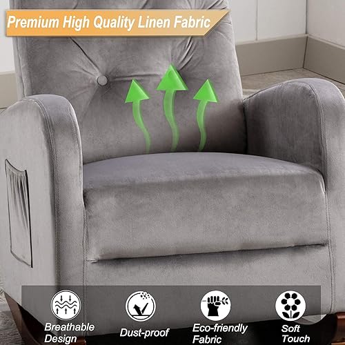 Miniatura 7 de SSLine Mecedora de terciopelo, tapizada, moderna, cómoda, cómoda, asiento acolchado de tela, mecedoras con respaldo alto para sala de estar,