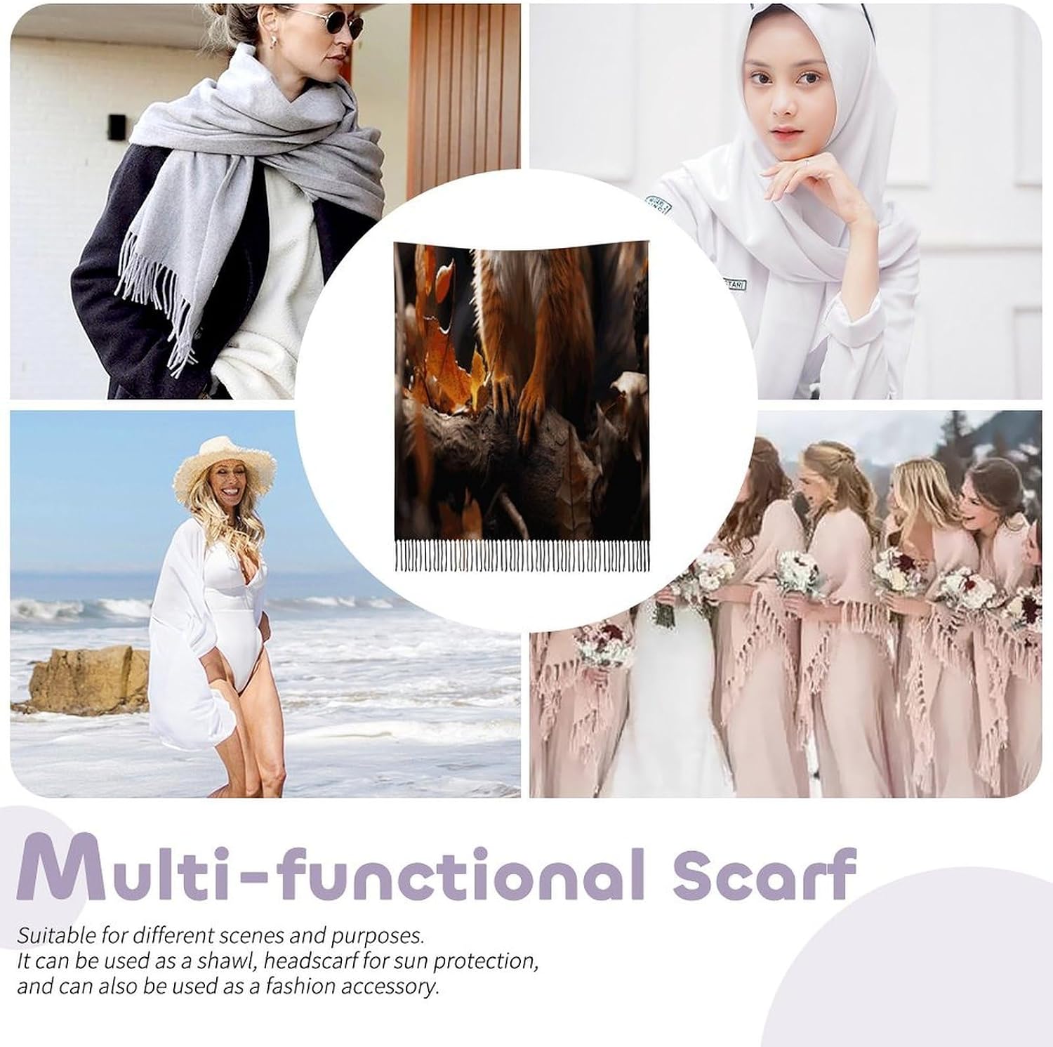 Squirrel in The Woods Winter Scarf for Women Soft Tassel Scarves Oversized Wraps Long Shawl Cold Weather Thick Blanket Scarfs