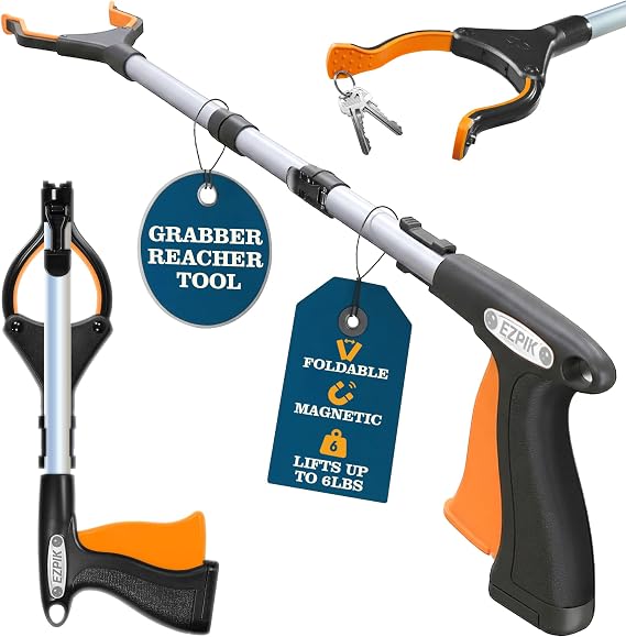 EZPIK Pro 36 Flexible Folding Grabber Tool for Elderly + Magnets, Reacher for Disabled & Seniors Heavy Duty Rotating Grippers for Reaching Underneath, Trash Grabbers & Dressing Stick