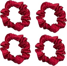 2 PCS Hair Scrunchies, Satin Silk Stretchy Solid Color Hairbands for Thick hair Curly Hair Thin Hair Sleeping Traceless Frizz Prevention Girls Women Use (4 Small - Wine Red)