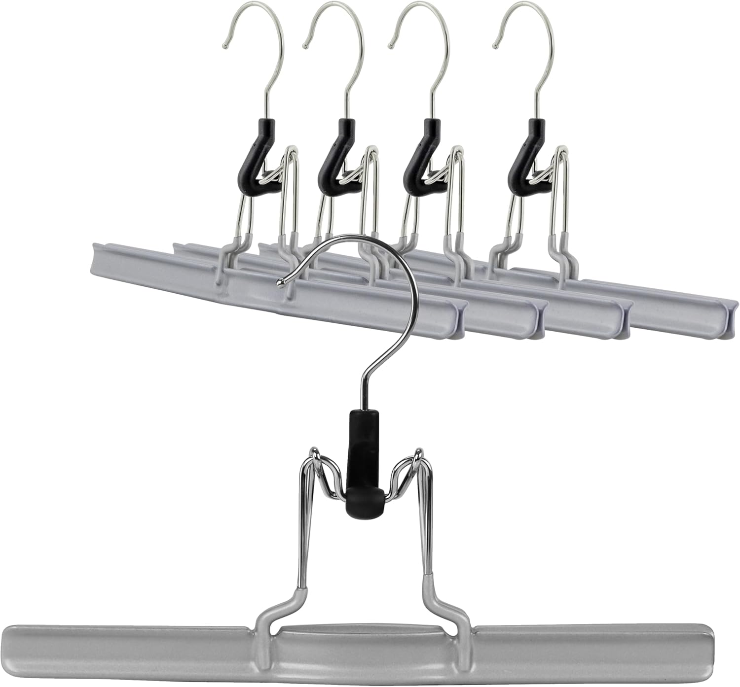 Mawa by Reston Lloyd Non-Slip Space-Saving Clothes Hanger with Clamp For Pants & Skirts, Style M/26, Set of 5, Silver