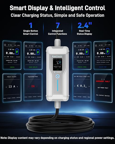 Portable EV Charger (3 kW, 13 A, 5 m, IP67) | UK 3-Pin Plug to Type 2 | Mode 2 Granny Charging Cable with Adjustable 6A–13A, Smart Timer & LCD Display, AC/DC RCD Protection for EVs & PHEVs - 3