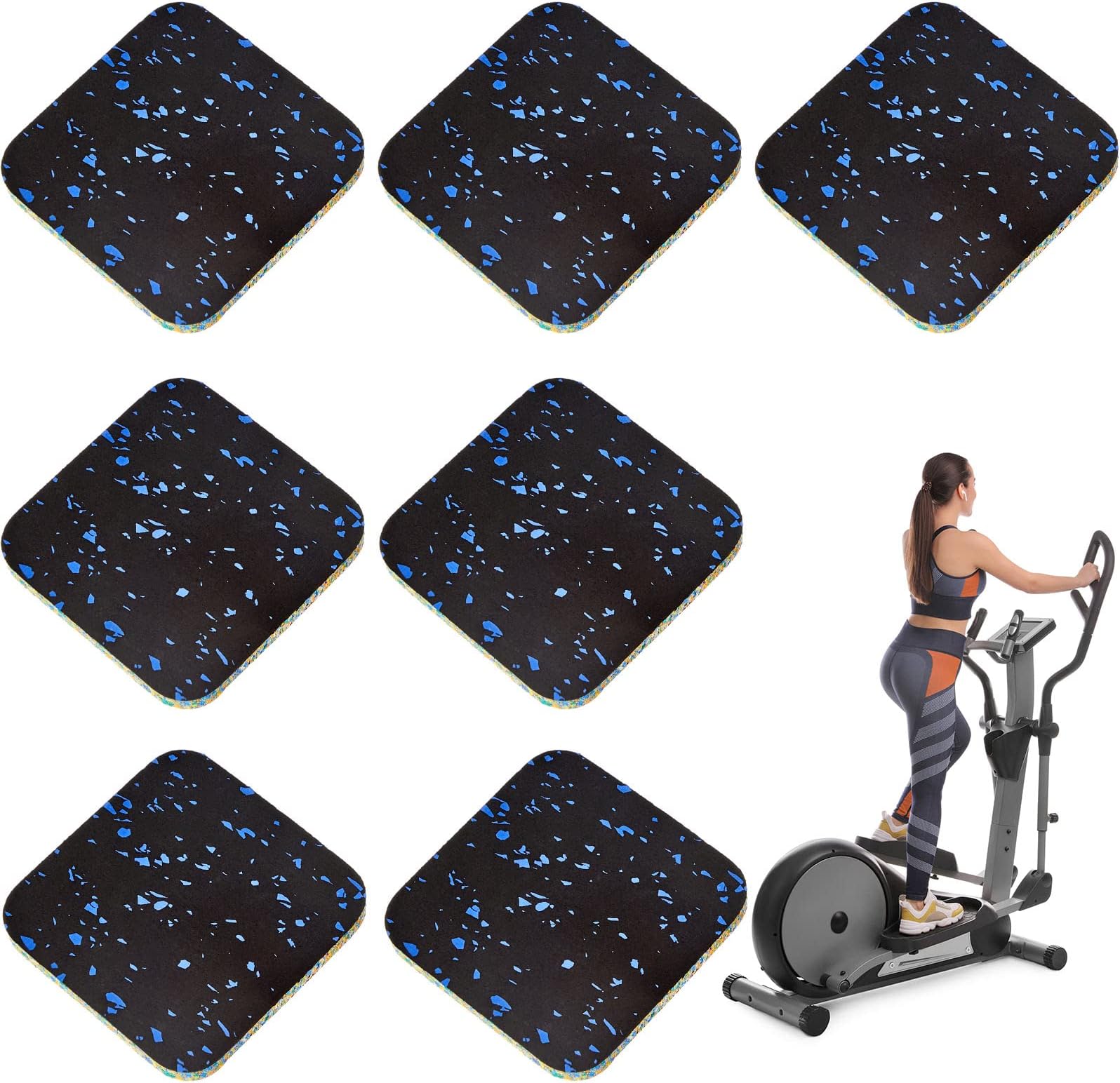 16 Pack Exercise Equipment Mat Treadmill 3.9 x 3.9 x 0.4 Inch Pads Rubber Mats for Gym Floor Mat Protective Treadmill Mats for Carpet Anti Slip Treadmill Pad for Hardwood Floor Protection Home Fitness