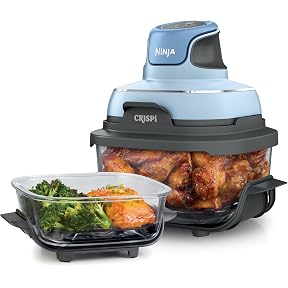 Ninja Crispi 4-in-1 Glass Air Fryer | 450°F | Non-Toxic | 4QT & 6-Cup Glass Containers w/Lids | Microwave, Freezer, Dishwasher Safe | Max Crisp, Air Fry, Bake, Recrisp | Green | FN101SG