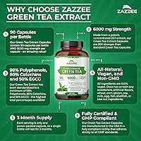 Vista 6 de Zazzee Extracto de té verde de extrafuerte 20:1, 6000 mg de fuerza, 50% EGCG, 98% polifenoles y 80% catequinas, 90 cápsulas veganas, suministro de 3