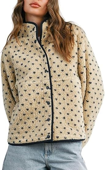 Women Y2k Plaid Jacket Fuzzy Zip Up Long Sleeve Warm Oversized Fall Winter Sherpa Fleece Cropped Jackets Coat