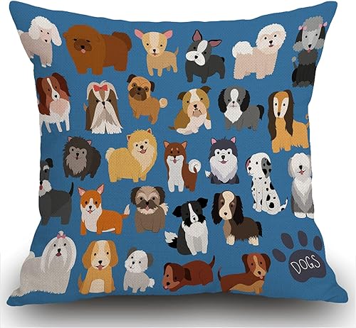 Swono Lindo juego de perro y cachorro, funda de almohada de lino y algodón, funda de cojín decorativa para el hogar, para sofá, cama, 18 x 18