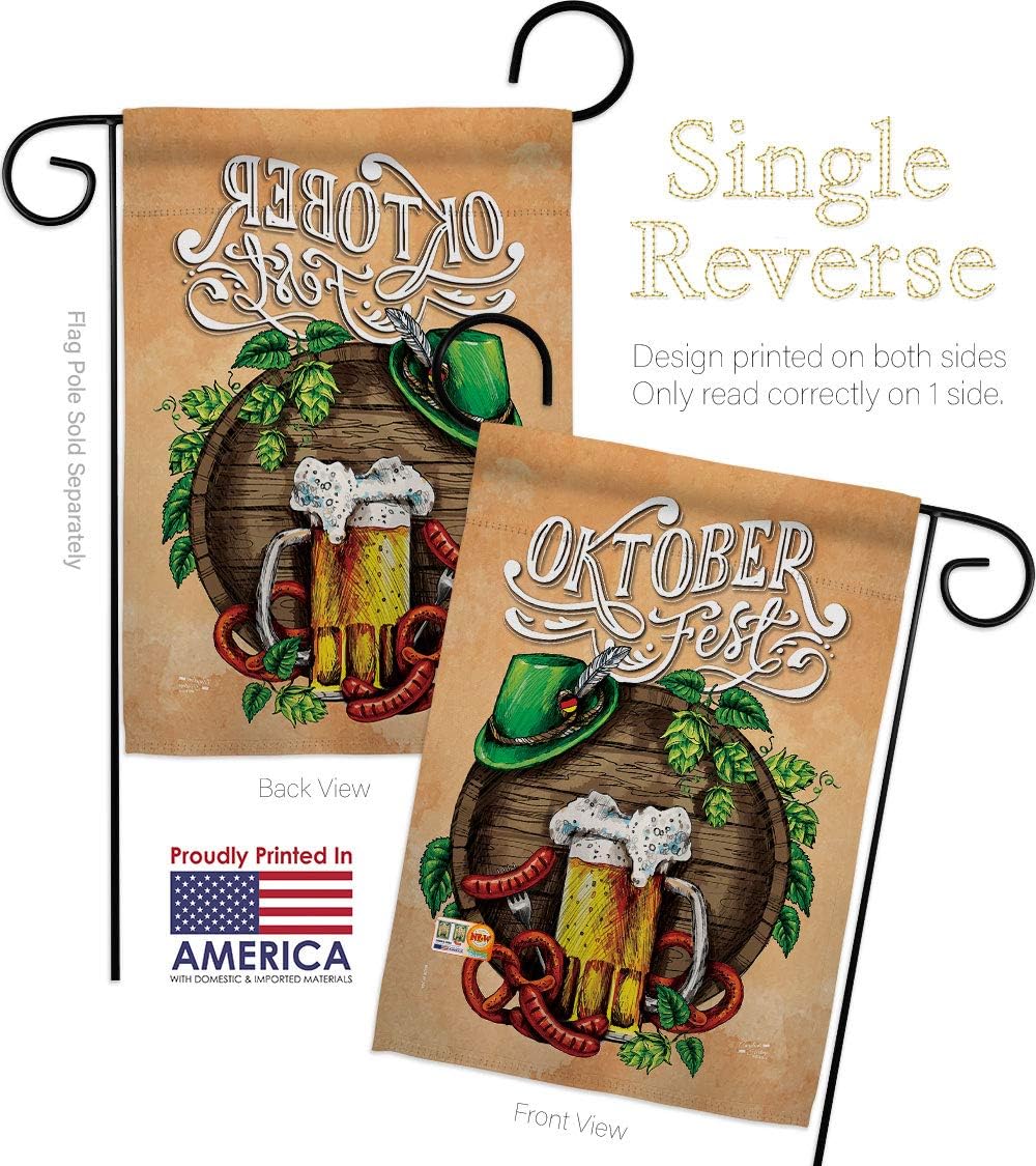 Oktoberfest Festival Garden Flag Set Wood Dowel Beverages Beer Happy Hour Game Pong Party Ale Lager Craft Small Decorative Gift Yard House Banner Made In USA 13 X 18.5